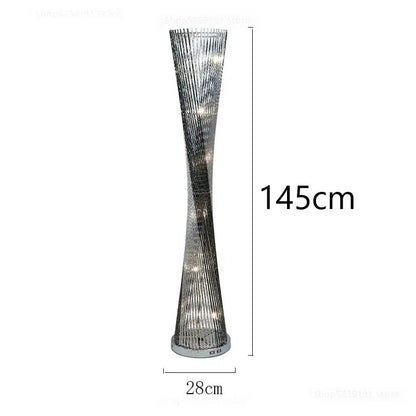 Modern twisted silver aluminum tower floor lamp living room light