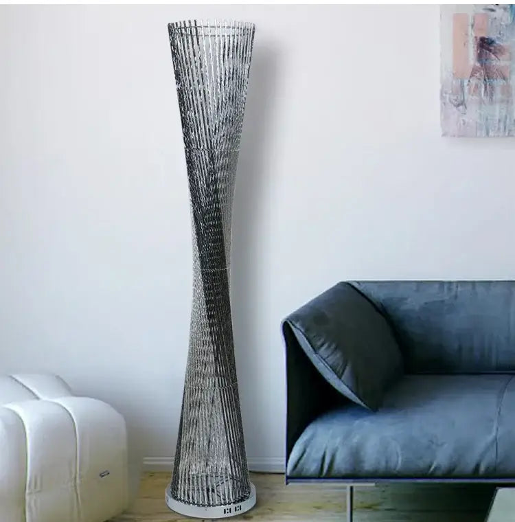Modern silver twisted aluminum tower floor lamp living room led light