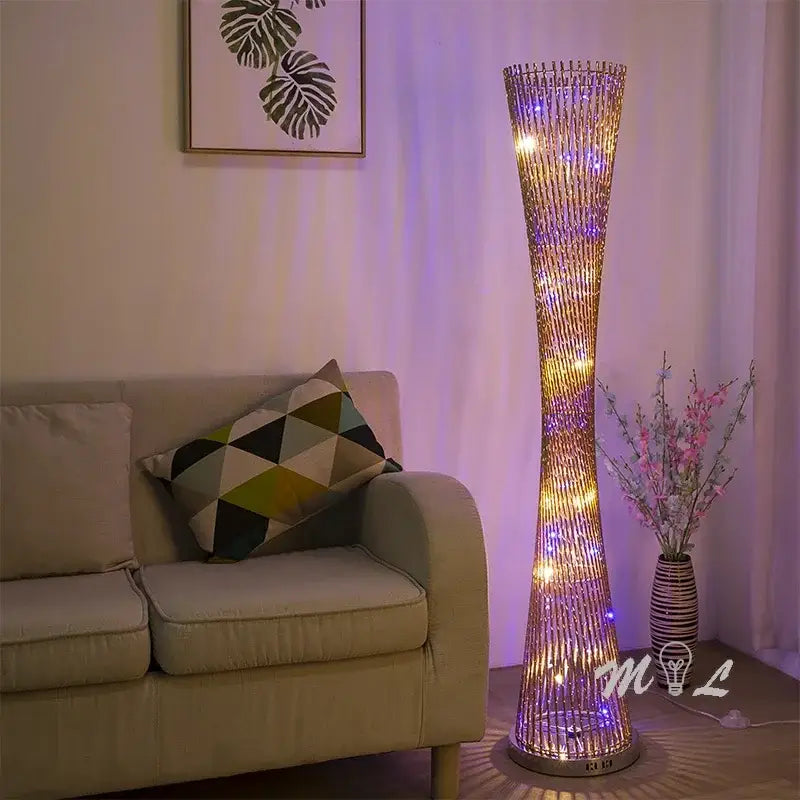 Modern silver twisted aluminum tower floor lamp living room led light