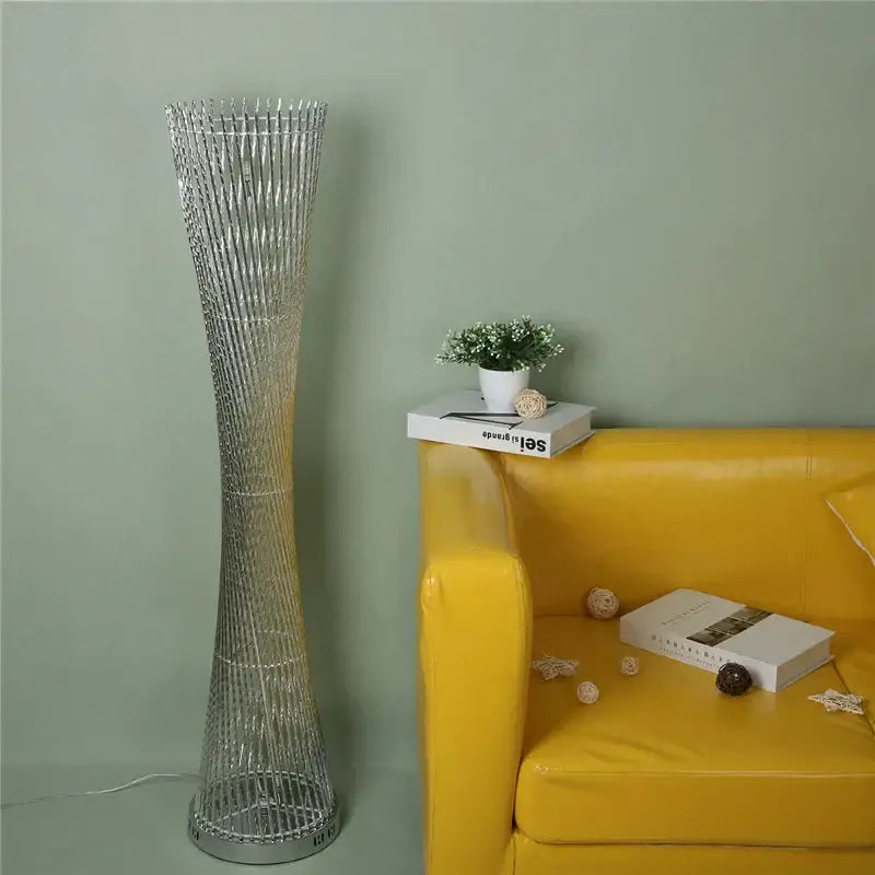 Modern twisted silver aluminum tower floor lamp living room light