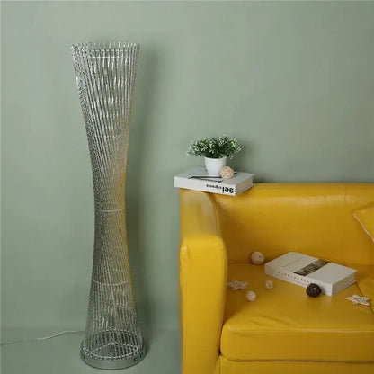 Modern twisted silver aluminum tower floor lamp living room light