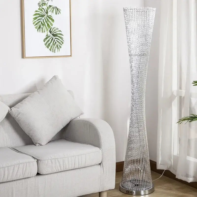 Modern silver twisted aluminum tower floor lamp living room led light