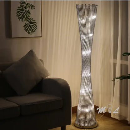 Modern silver twisted aluminum tower floor lamp living room led light