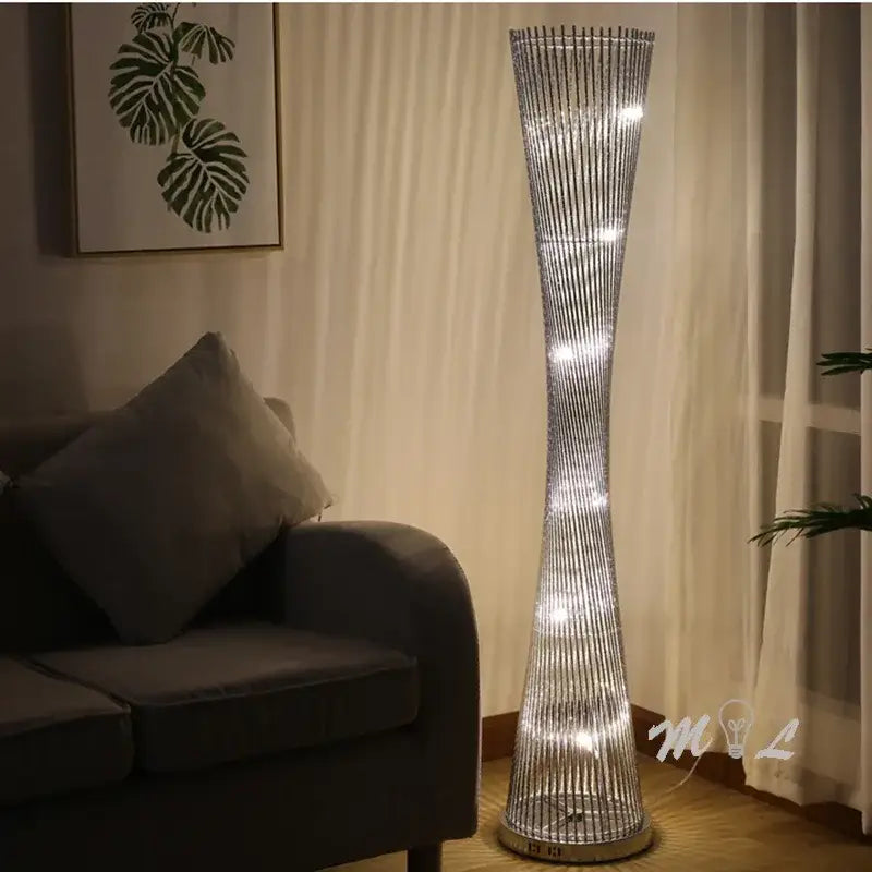Modern silver aluminum tower floor lamp living room led light