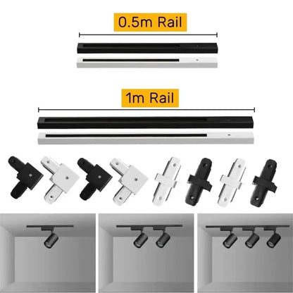 Modern black & white aluminum track rail lighting – living room system