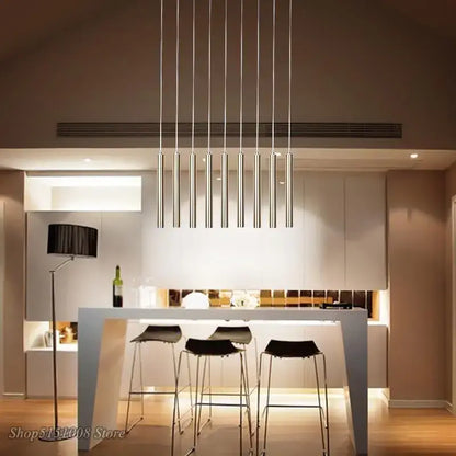 Modern brushed gold & silver aluminum tube pendant light dining room
