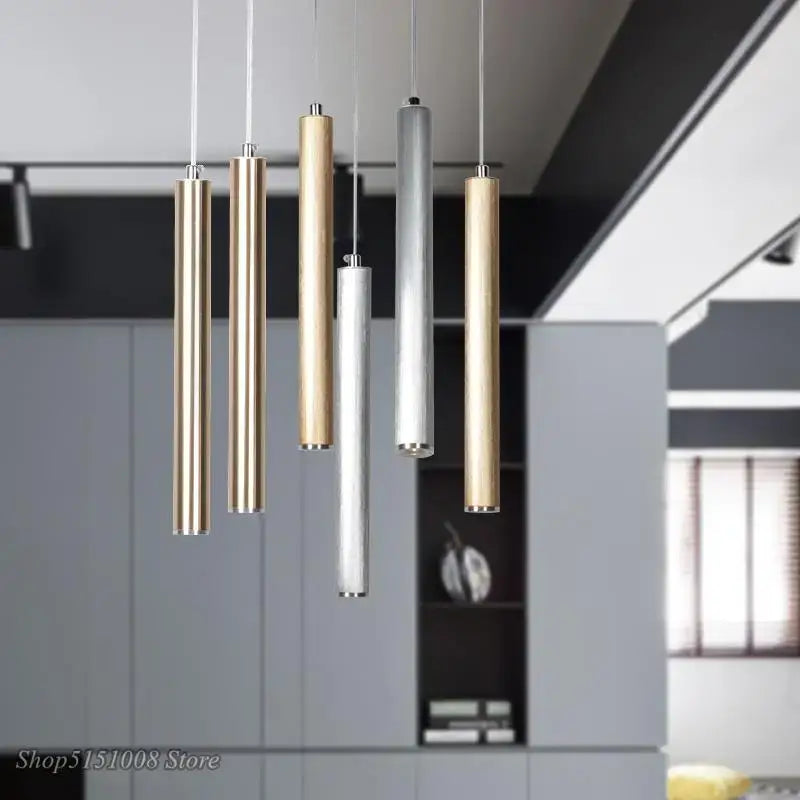 Modern brushed gold & silver aluminum tube pendant light dining room