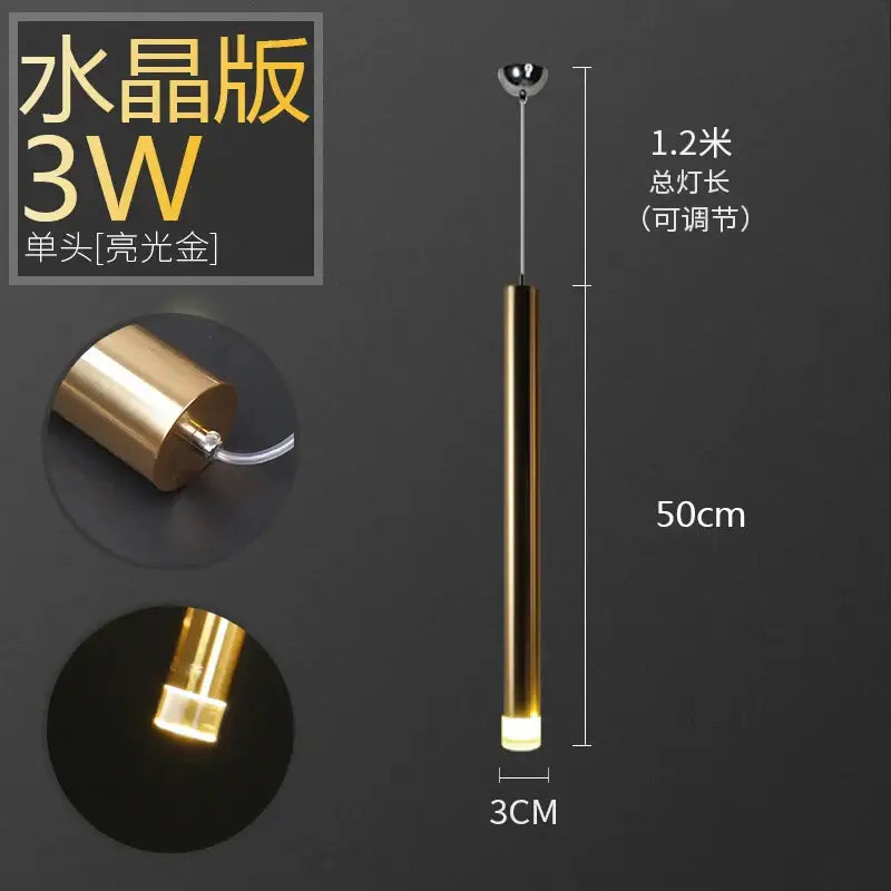 Modern brushed gold & silver aluminum tube pendant light dining room