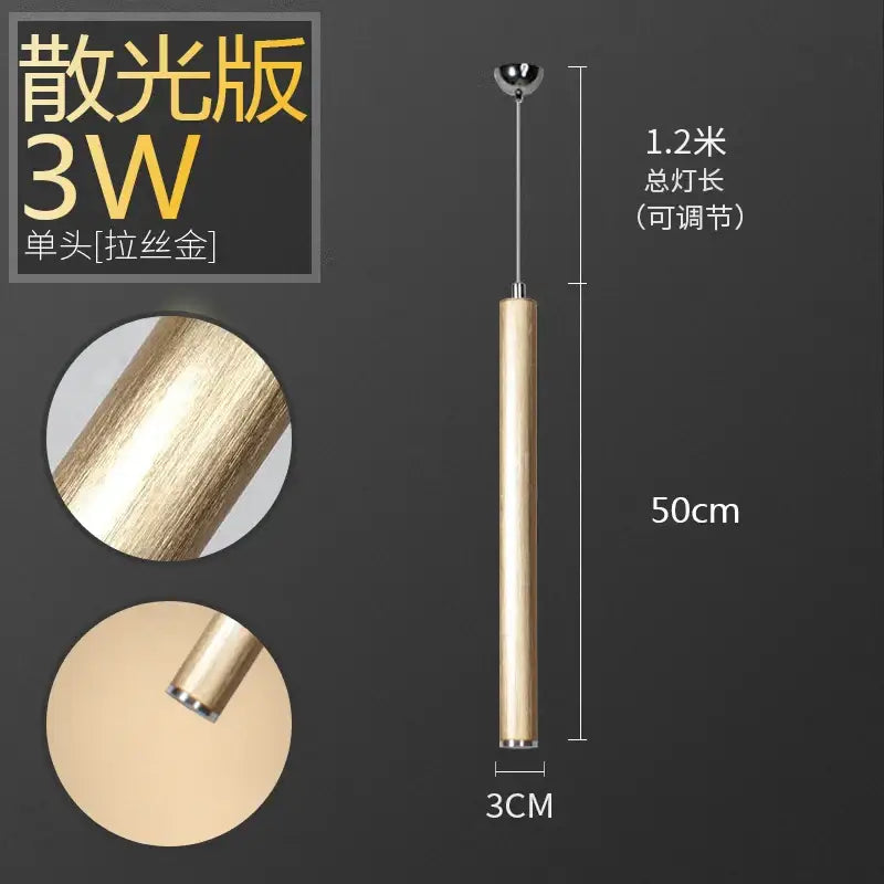 Modern brushed gold & silver aluminum tube pendant light dining room