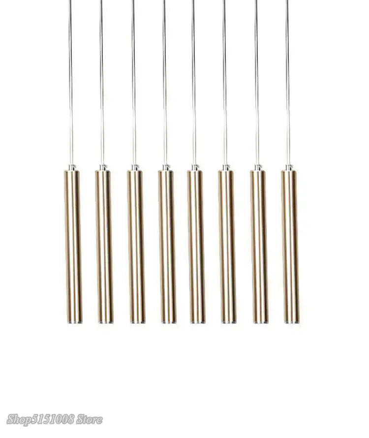 Modern brushed gold & silver aluminum tube pendant light dining room
