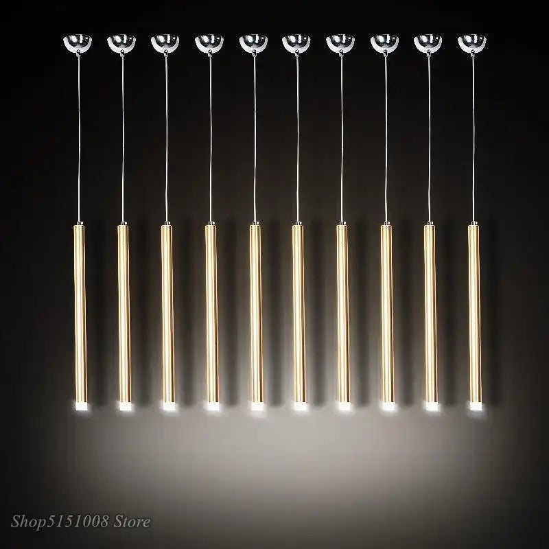 Modern brushed gold & silver aluminum tube pendant light dining room