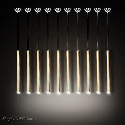 Modern brushed gold & silver aluminum tube pendant light dining room