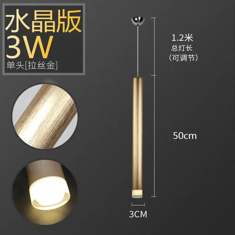 Modern brushed gold & silver aluminum tube pendant light dining room