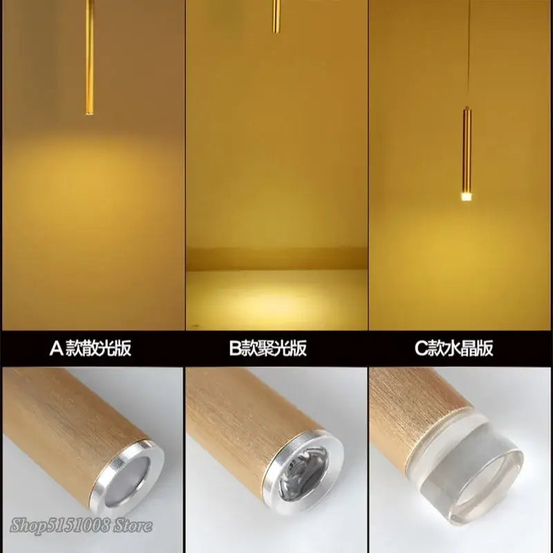 Modern brushed gold & silver aluminum tube pendant light dining room