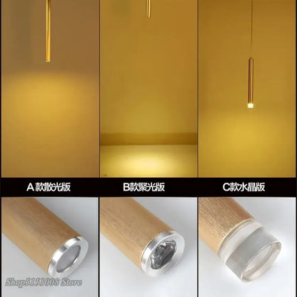 Modern brushed gold & silver aluminum tube pendant light dining room