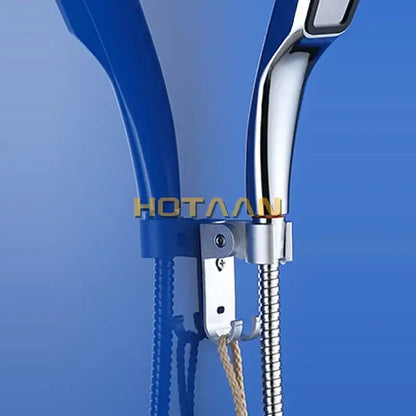 Modern blue & chrome hand shower holder hook bracket bathroom braided rope attachment