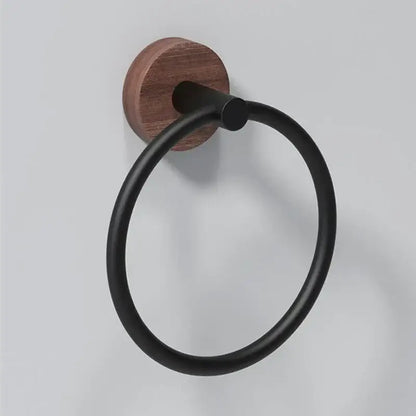 Black matte and walnut towel ring for bathroom and kitchen wall mount