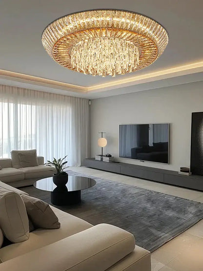 Luxe amber crystal ceiling chandelier for dining room