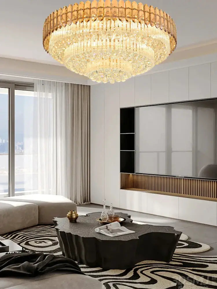 Modern luxury amber crystal ceiling lights for living room