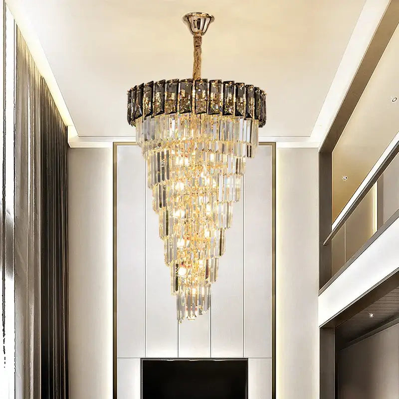 Luxury amber & clear crystal chandelier living room lighting