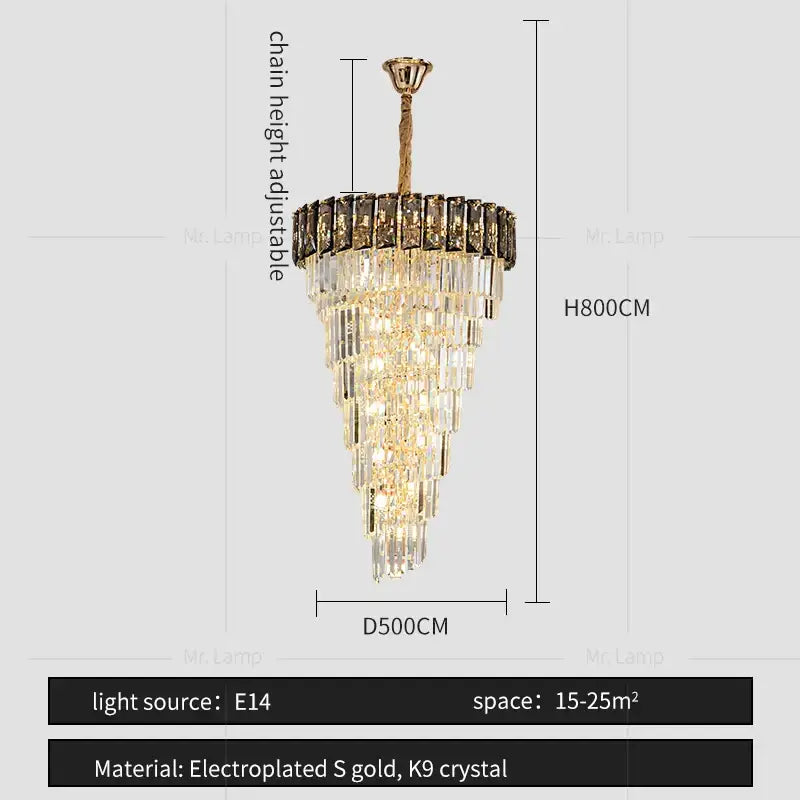 Luxury amber & clear crystal chandelier living room lighting