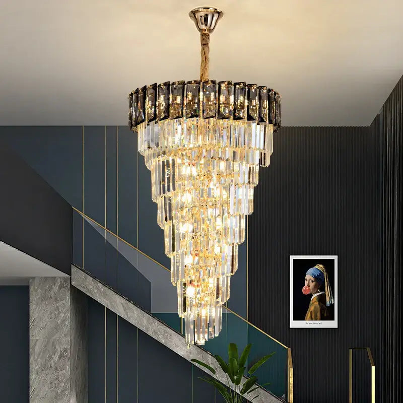 Luxury amber & clear crystal chandelier living room lighting