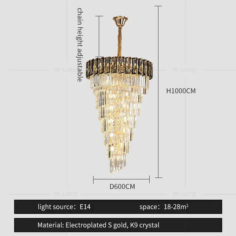 Luxury amber & clear crystal chandelier living room lighting