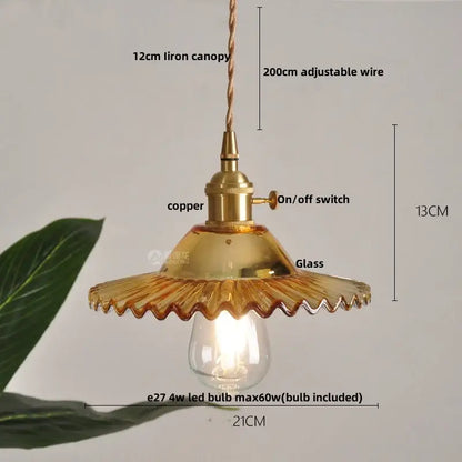 Vintage amber flower glass led pendant light dining room set