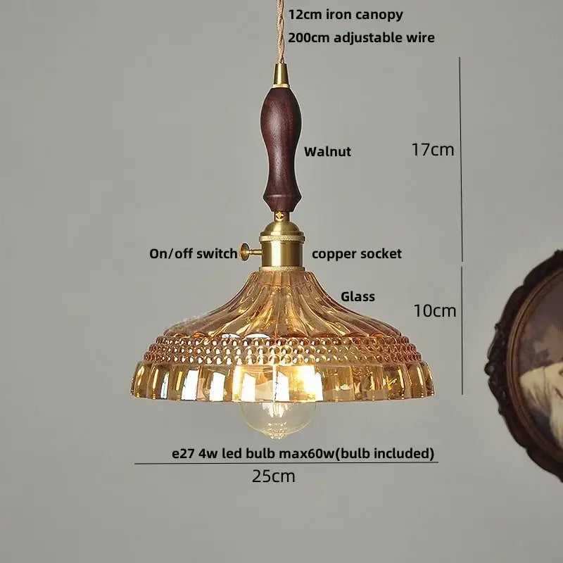 Vintage amber flower glass led pendant light dining room set
