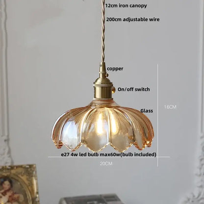 Vintage amber flower glass led pendant light dining room set