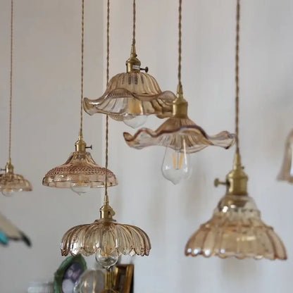 Vintage amber flower glass led pendant light dining room set