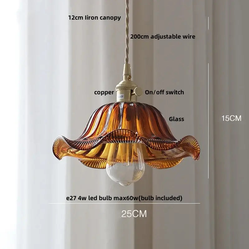 Vintage amber flower glass led pendant light dining room set