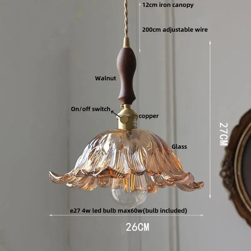 Vintage amber flower glass led pendant light dining room set