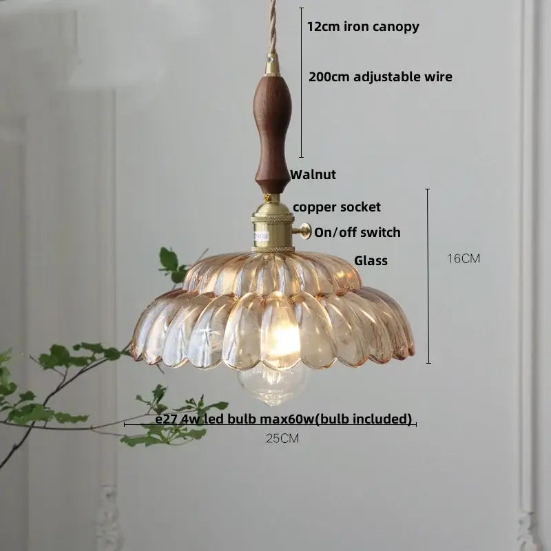 Vintage amber flower glass led pendant light dining room set
