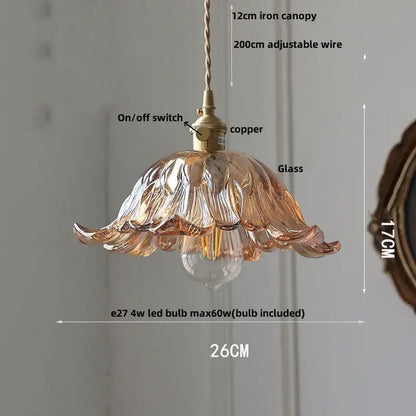 Vintage amber flower glass led pendant light dining room set
