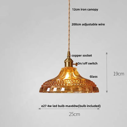 Vintage amber flower glass led pendant light dining room set
