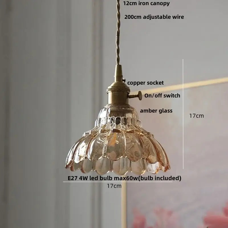 Vintage amber flower glass led pendant light dining room set