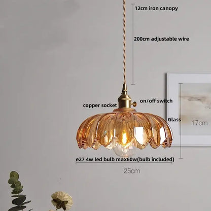 Vintage amber flower glass led pendant light dining room set