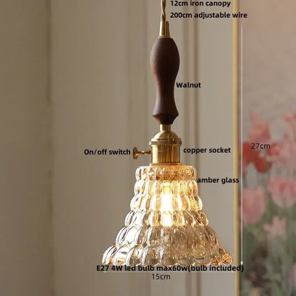Vintage amber flower glass led pendant light dining room set