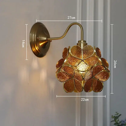 Antique brass amber flower glass wall sconce for living room