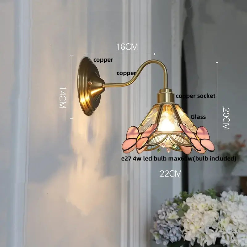Antique brass amber flower glass wall sconce for living room