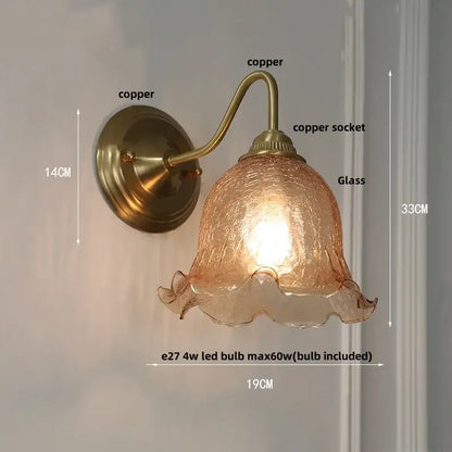 Antique brass amber flower glass wall sconce for living room