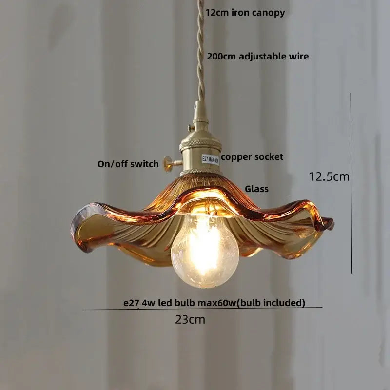 Vintage amber flower glass pendant lamp for kitchen living room