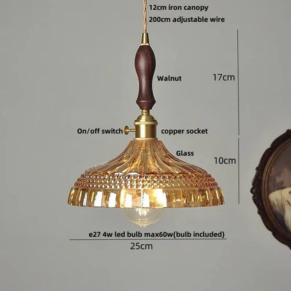 Vintage amber flower glass pendant lamp for kitchen living room