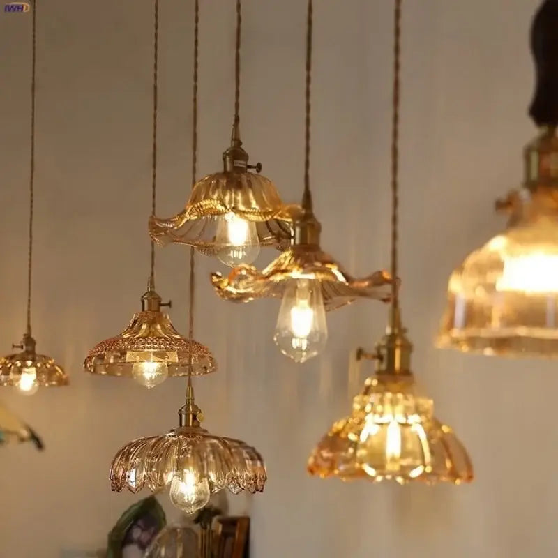Vintage amber flower glass pendant lamp for kitchen living room