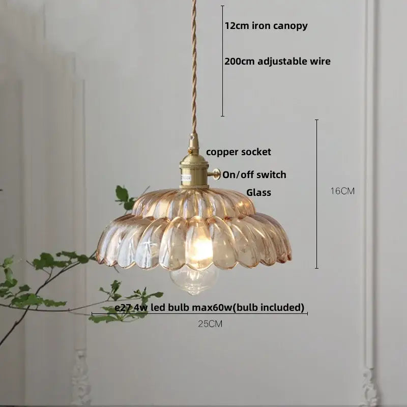 Vintage amber flower glass pendant lamp for kitchen living room