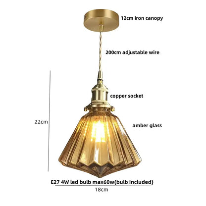Vintage amber flower glass pendant lamp for kitchen living room
