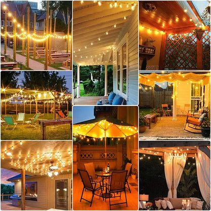 Vintage amber glass bulb string lights patio wedding decor