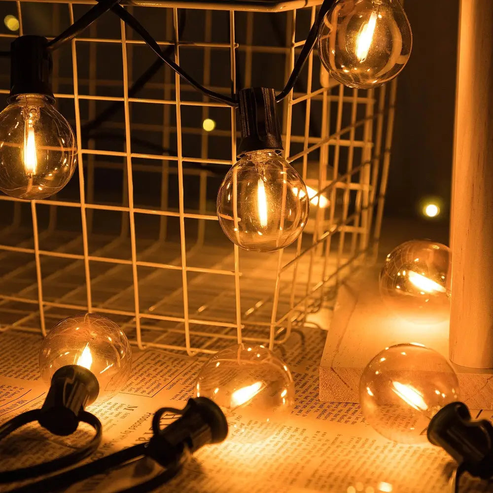 Vintage amber glass bulb string lights patio wedding decor