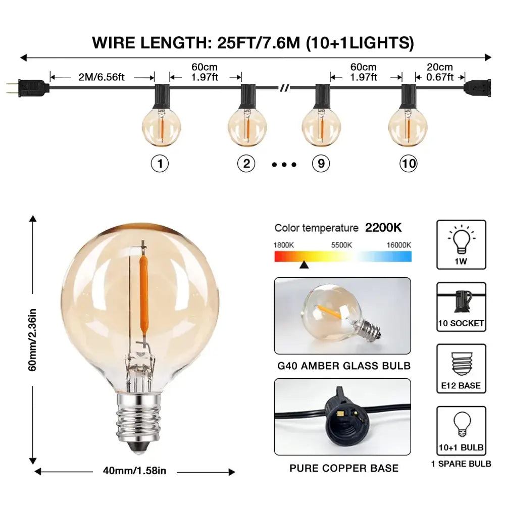 Vintage amber glass bulb string lights patio wedding decor